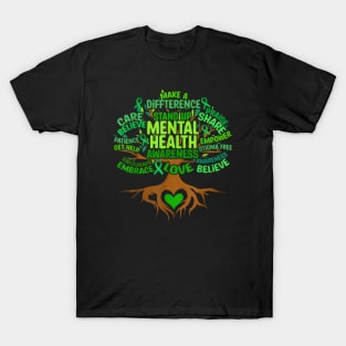 Mental Health Awareness Tree Green Ribbon T-Shirt